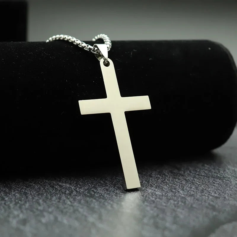 Simple Cross with Circle Pendant Necklace Unisex Stainless Steel Chain Jewelry