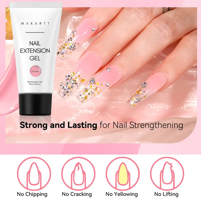 Poly Nail Extension Gel - Strong Builder Gel for Sculpting & Extensions 50ML - Long-Lasting, Natural-Looking Nails, UV LED Curable