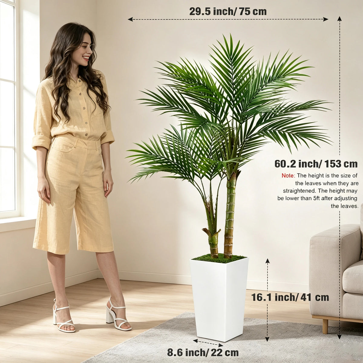 60 Inch Artificial Areca Palm Tree with Tall Planter - Lifelike Faux Indoor Outdoor Tropical Plant