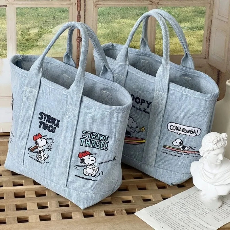 Cute Snoopy Embroidered Canvas Tote Bag for Women Casual Office & Lunch