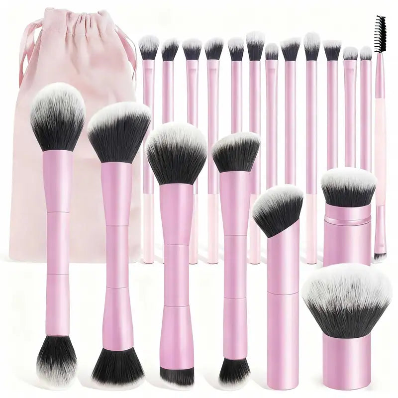 20pcs Double-Ended Makeup Brush Set for Foundation, Concealer, Blush & Eye Shadow