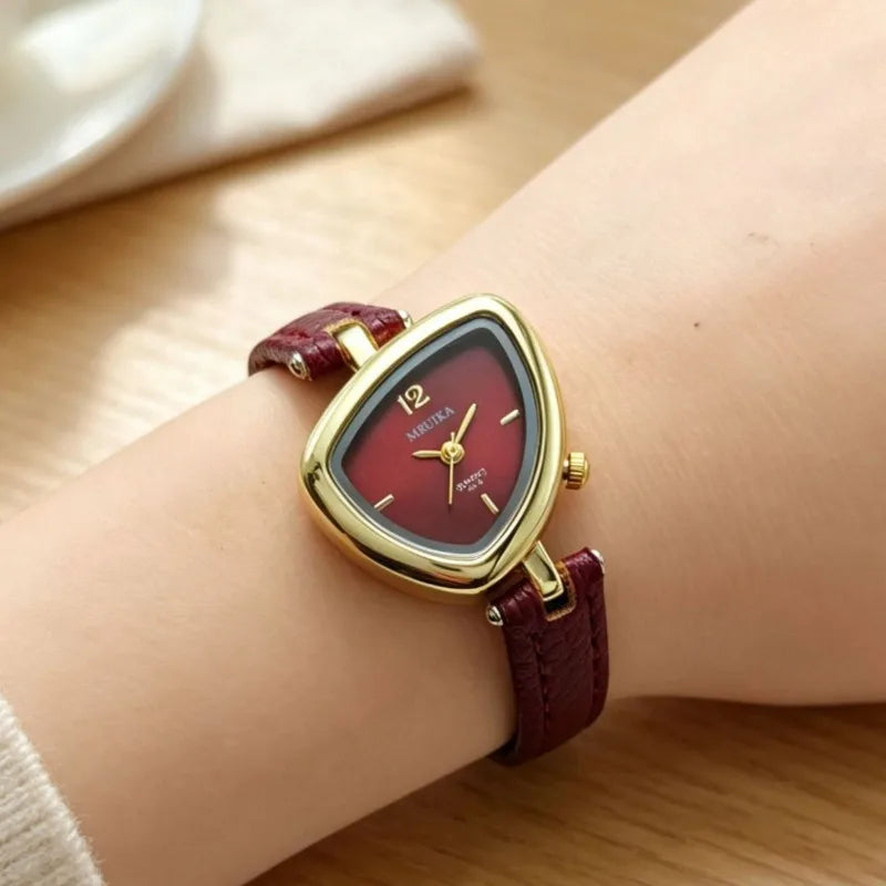 Irregular Triangle Women's Quartz Dress Watch with Leather Strap - Luxury Gift