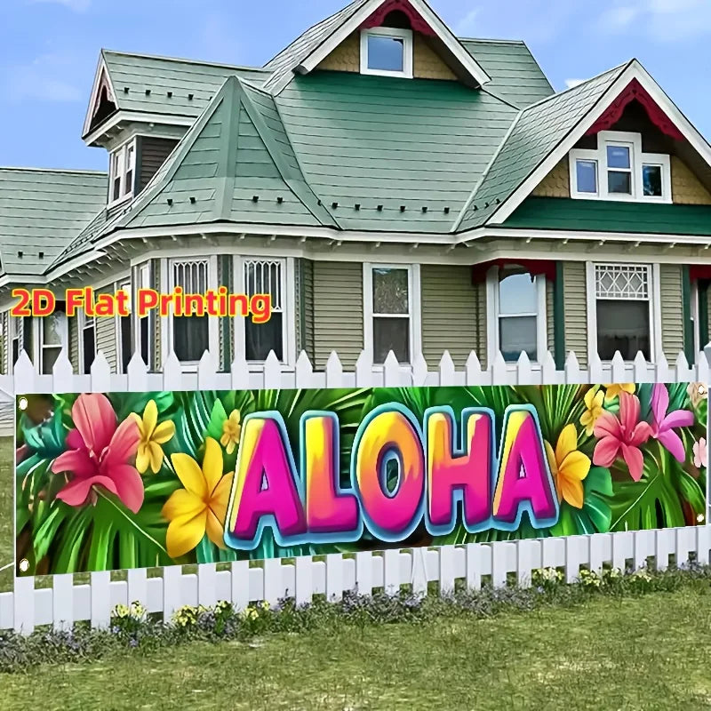 Hawaiian Tropical Floral Banner Outdoor Garden Fence Decoration for Summer Pool Party