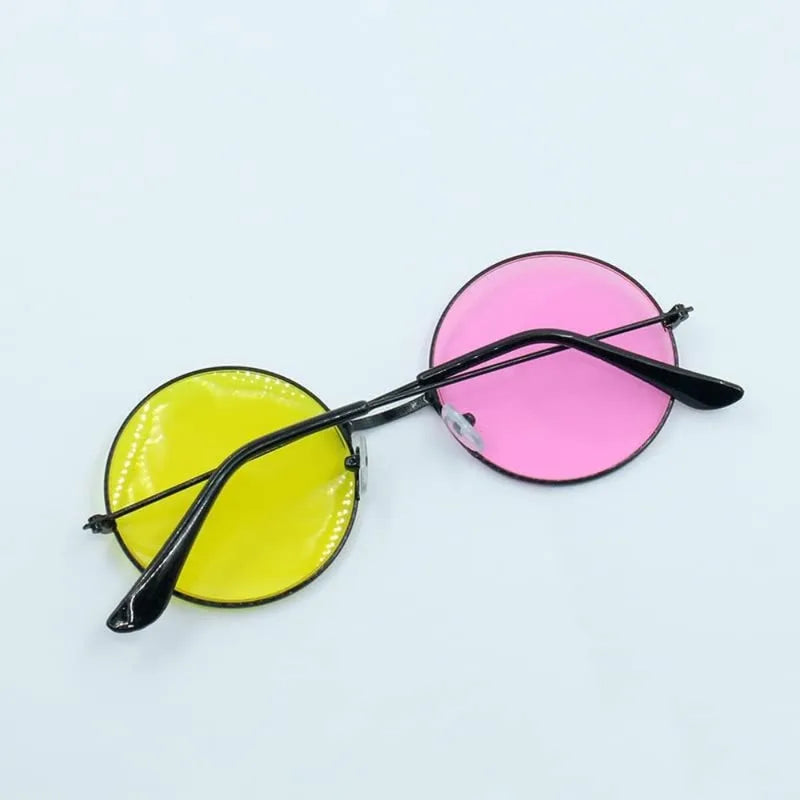 Anime Cosplay Glasses - Yellow Pink Round Frame Sunglasses for Halloween & Costume