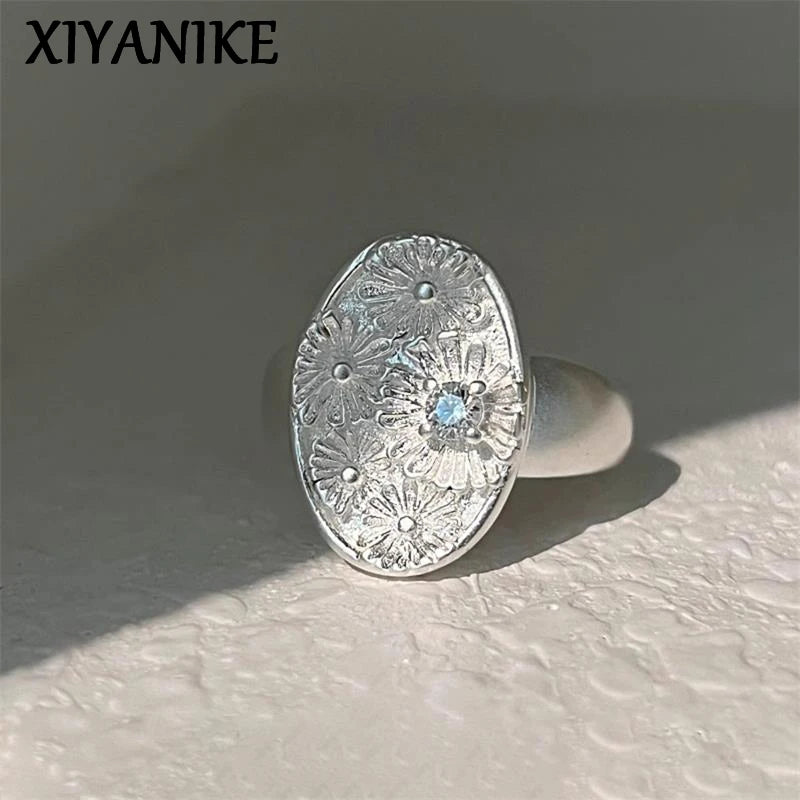 Vintage Daisy Flower Open Ring for Women Zircon Jewelry Gift Party Accessory