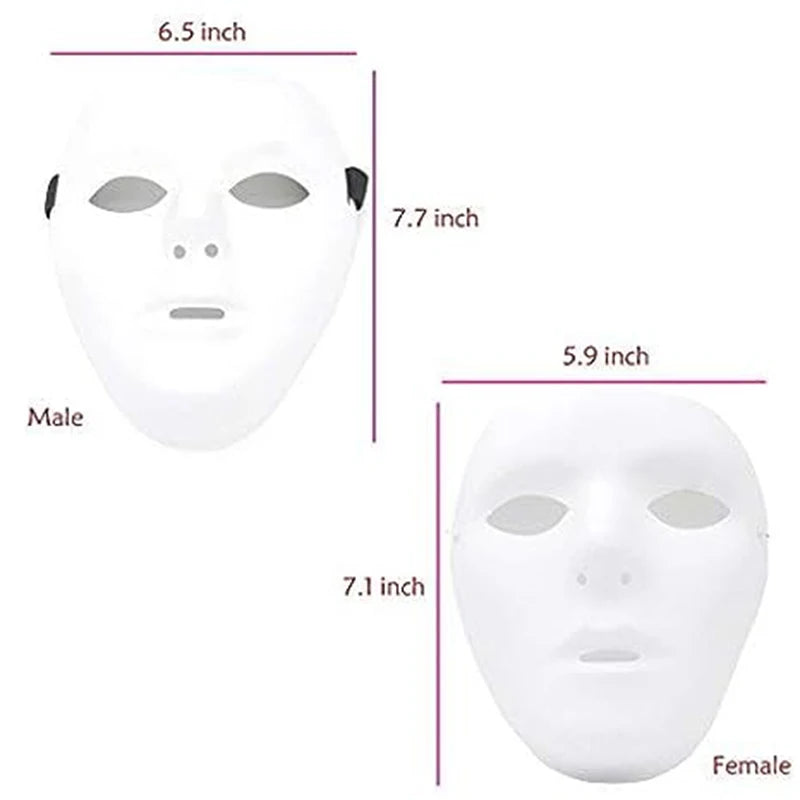 Creative Full Face Mask for Halloween and Parties, Blank White Plastic Mask with Elastic Cord