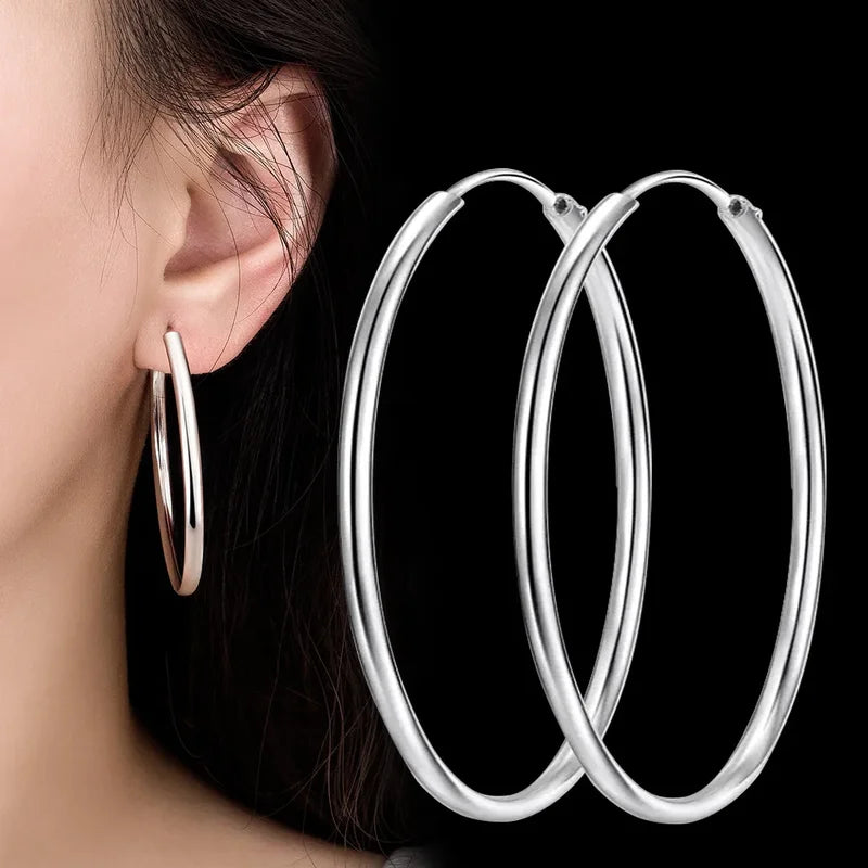 Sterling Silver Hoop Earrings 3MM Thick 3.5/5/6CM for Women Luxury Jewelry