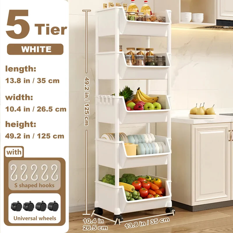 Multi-Functional Trolley Bookshelf with Narrow Slit Storage for Kitchen & Bathroom