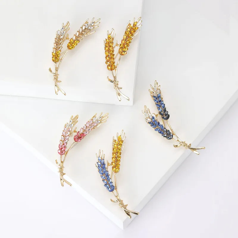 Trendy Rhinestone Wheat Ear Brooch for Women Ukrainian Wheat Pin Enamel Plant Badge