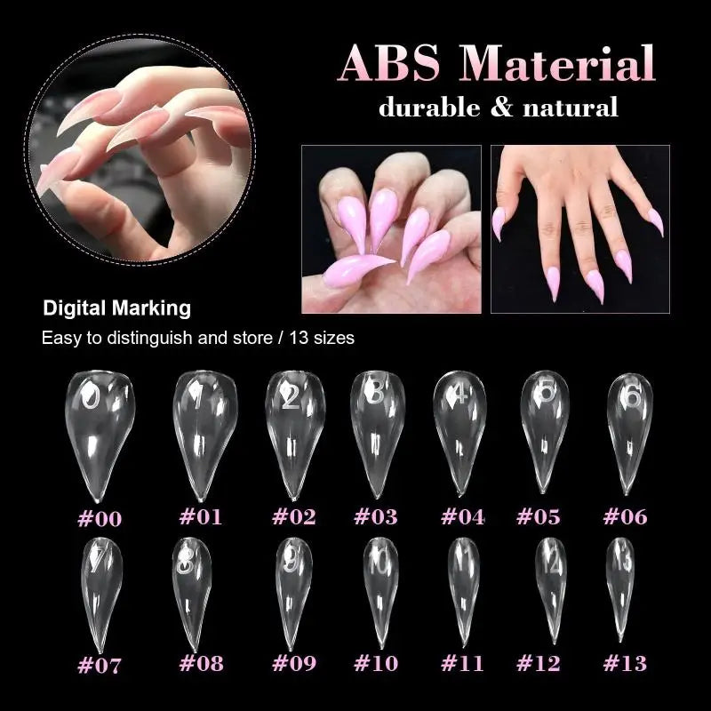140pcs Nail Tips Set - Short Curved Stiletto Full Cover Acrylic Nails for Extension