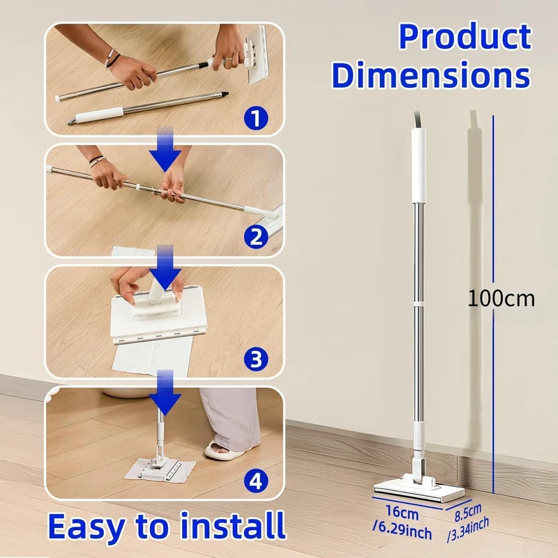 Hands-Free Automatic Wet Wipe Mop with Detachable Cloth Holder for Floor Cleaning