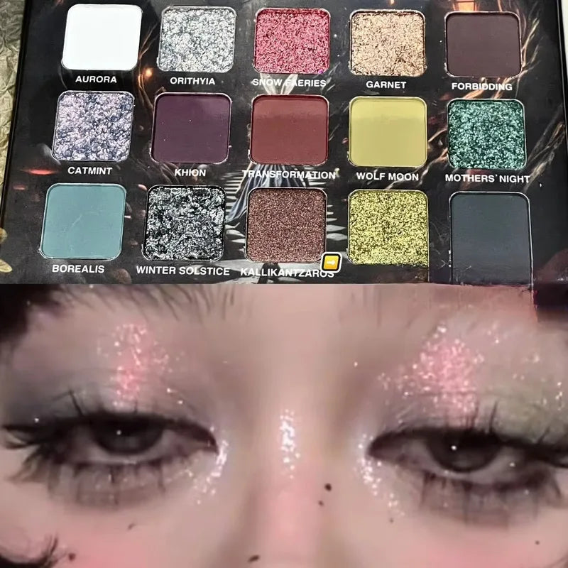 15-Color Matte Shimmer Glitter Waterproof Eyeshadow Palette for Halloween & Smoky Looks