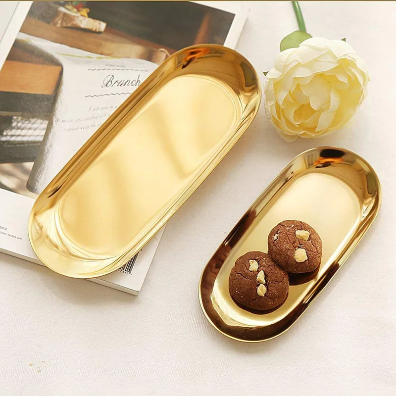 Stainless Steel Gold Storage Tray Jewelry Organizer Kitchen Vanity Display Plate