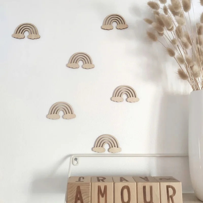 DIY Wooden Wall Stickers Set - Clouds, Flowers, Birds for Nursery Decor
