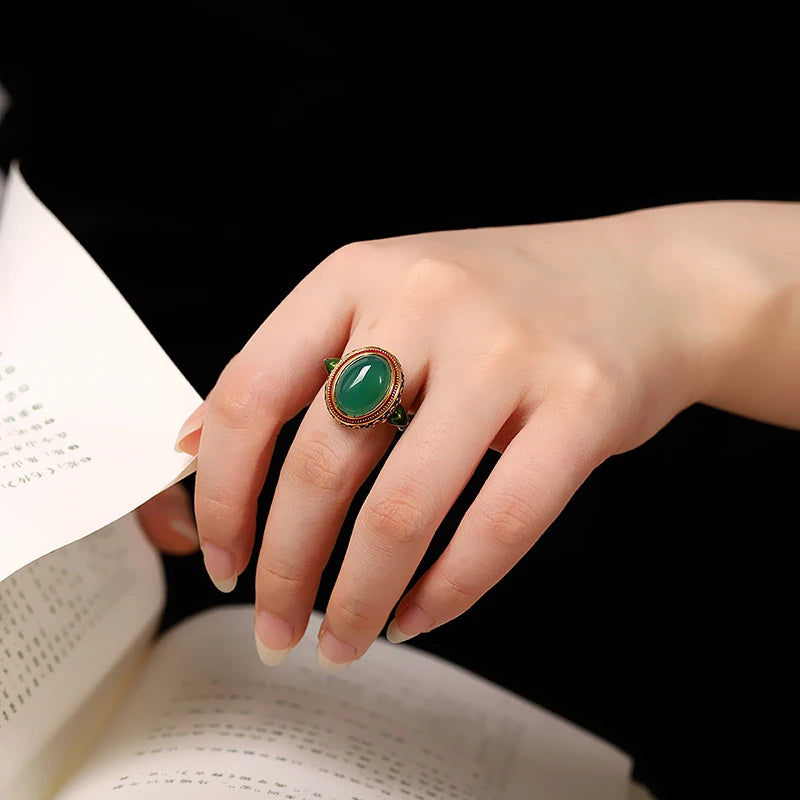 Ancient Gold Craftsmanship Carnelian Ring for Women with Flower Enamel - Light Luxury Wedding Jewelry