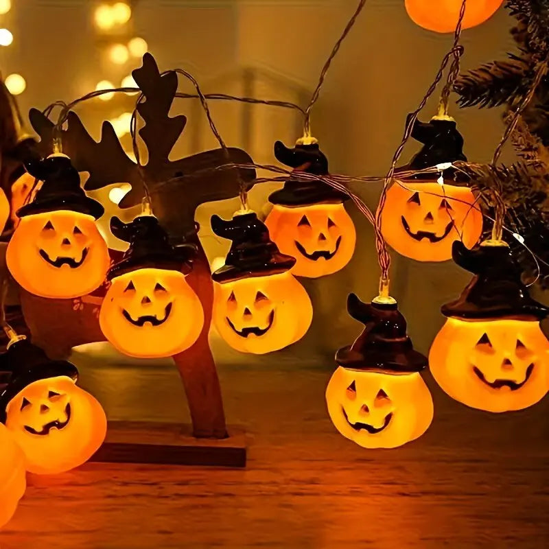 Halloween Pumpkin Fairy String Lights - Warm White 10LED Battery-Powered Decoration