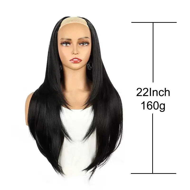 Synthetic V-Shaped Layered Hair Extensions with Clips - Long Straight Wig for Women