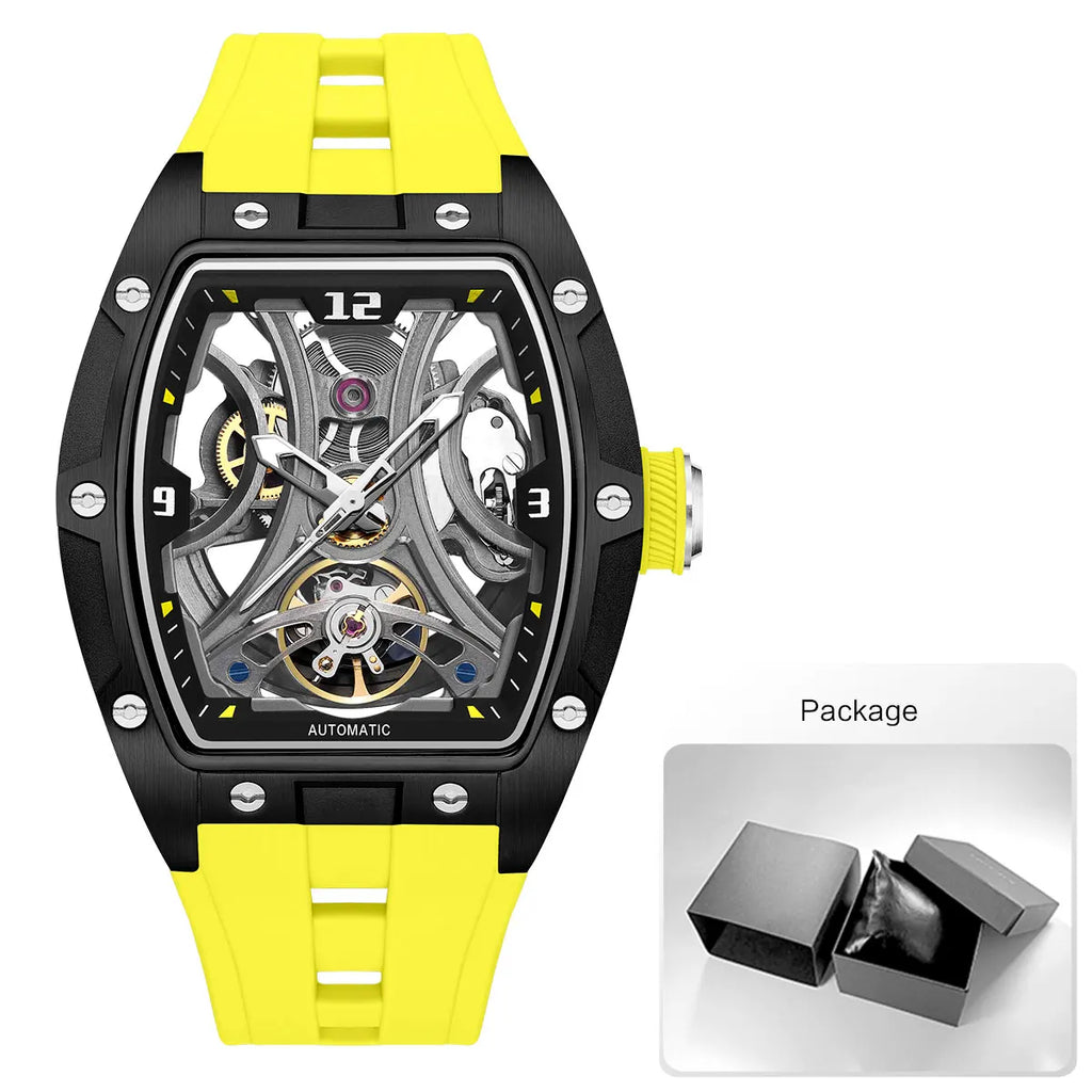 Men's Automatic Mechanical Watch with Hollow Dial and Stainless Steel Case