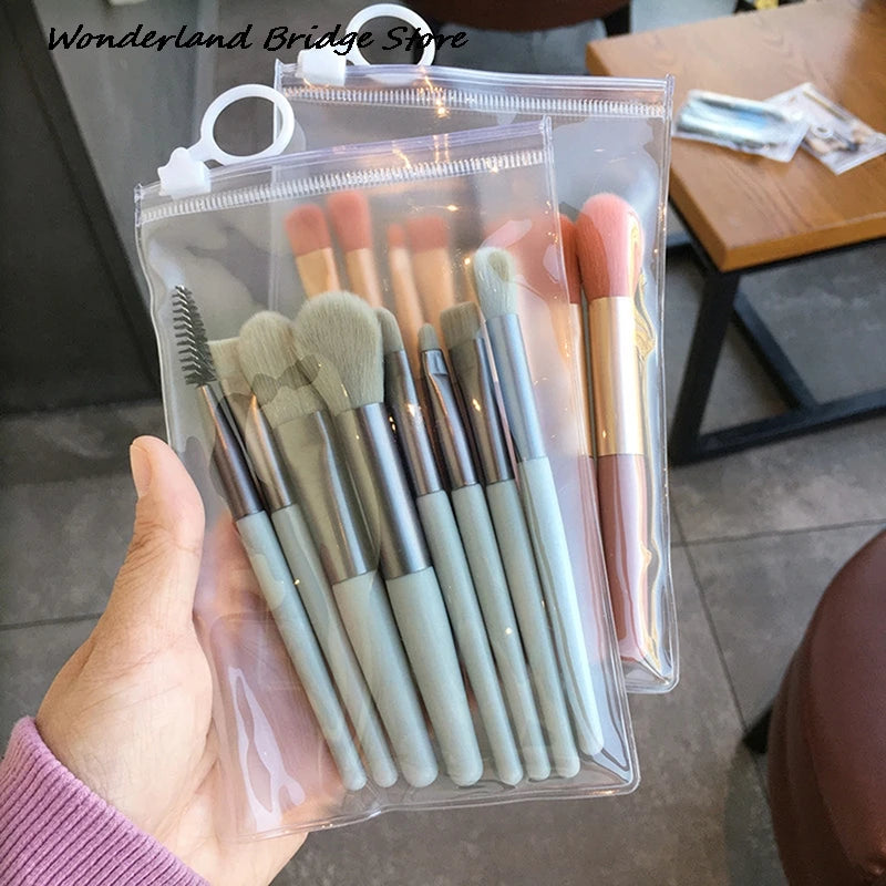 8PCS Mini Makeup Brush Set with Portable Bag, Soft Synthetic Hair, Matte Handle