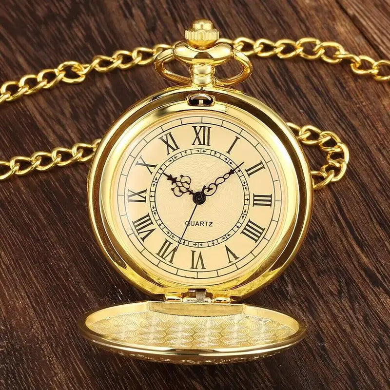 Carved Floral Rattan Shield Crown Pendant Watch with Chain - Vintage Steampunk Gift for Men