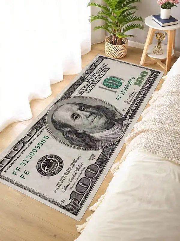 Rectangle Cartoon Style Dollar Bill Pattern Rug - Multi-Use Soft Area Carpet
