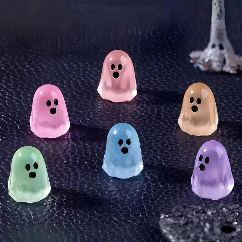 Multicolor Luminous Ghost Miniature Resin Figurines - Halloween Decor Set of 10/20