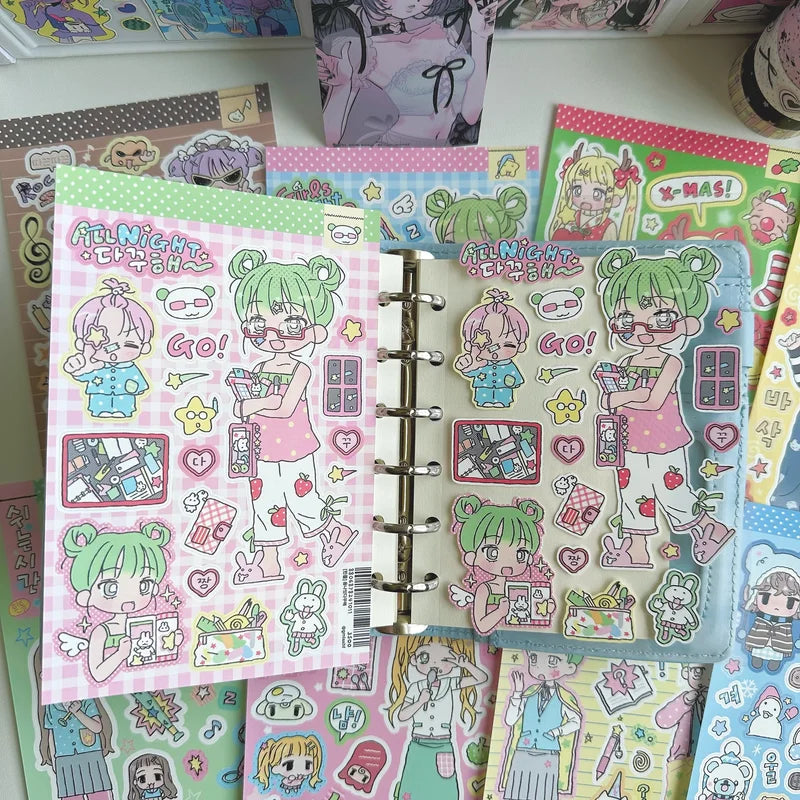 Cute Cartoon Girl Sticker Set for Planners Scrapbooks and DIY Decor