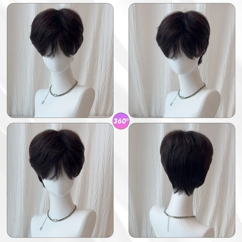 Short Boy Bangs Wig for Men - 10 Inch Synthetic Heat-Resistant Casual Style