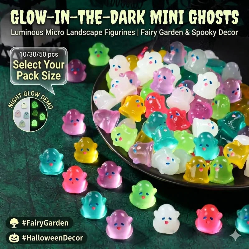 Glow in Dark Resin Ghost Figurines Set for Fairy Garden Micro Landscape Halloween Decor - 10/30/50pcs