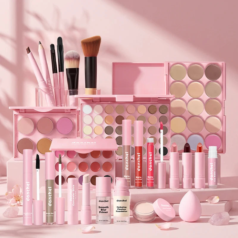 All-in-One Makeup Kit with Face Palette Lip Blush Contour Eye Shadow & Brushes