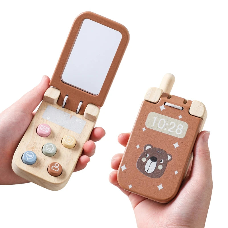 Montessori Baby Toys Flip Cell Phone with Mirror - Educational Touch Toy for Infants