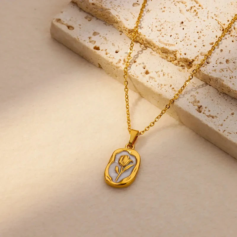 Elegant Rose Flower Necklace for Women Tulip Pendant Stainless Steel Chain Jewelry