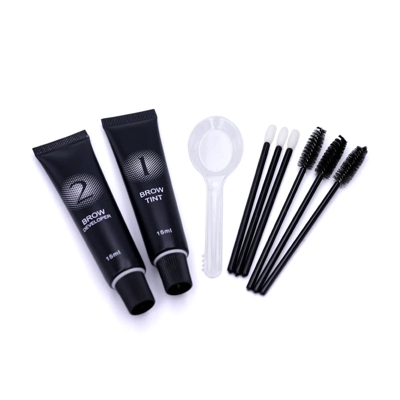 Fast Drying Henna Eyelash and Brow Dye Tint Set - Semi-Permanent Cream for Eyebrow and Lash Coloring