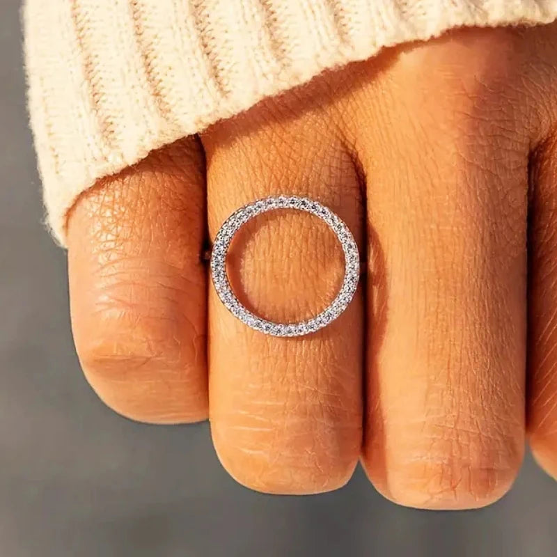 Hollow Round Finger Ring for Women with CZ Stone - Minimalist Wedding Jewelry