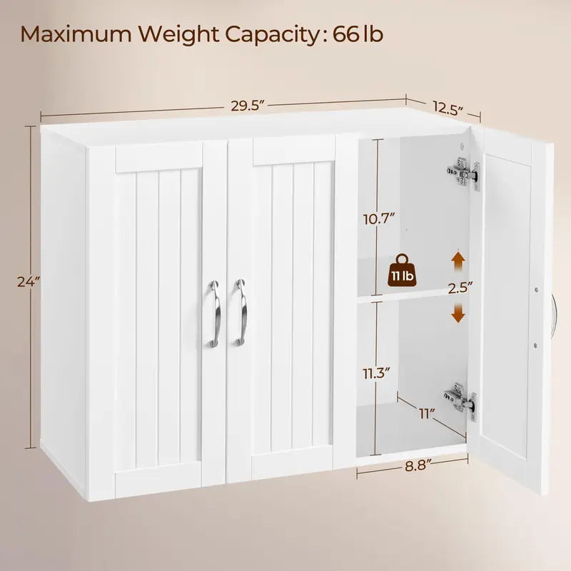 Wall Mounted Three Door Bathroom & Home Storage Cabinet with Adjustable Shelves