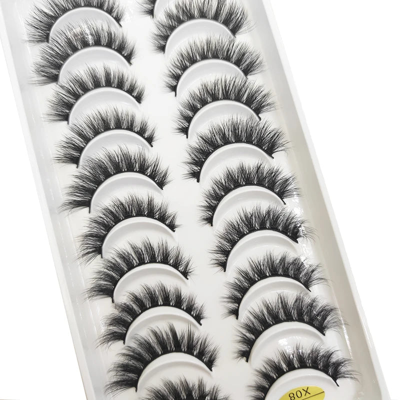 20 Pairs Natural 3D Mink False Lashes Dense Cross & Messy Eye Makeup Extensions