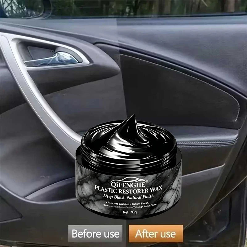 Car Trim Restorer Wax 70g for Plastic Blackening & Scratch Removal - Dashboard Bumper Tire