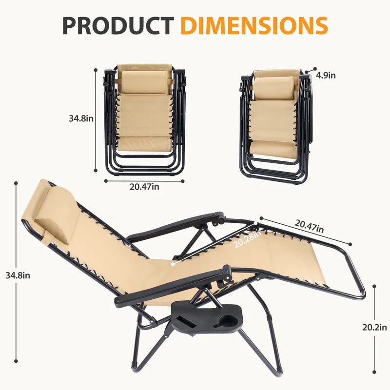 Zero Gravity Recliner Chairs Set of 2 with Cup Holders Outdoor Folding Lounge Chairs