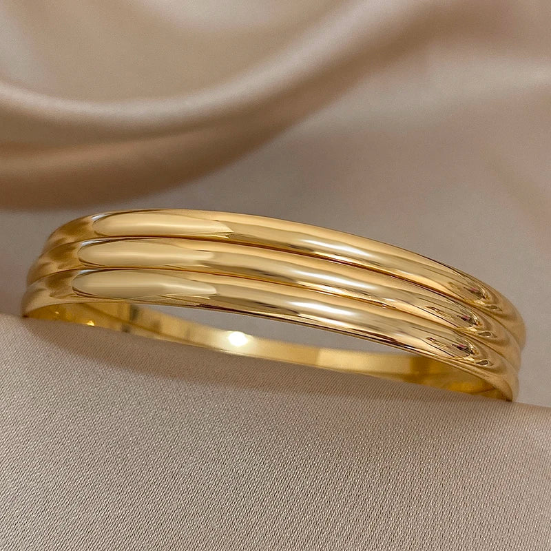 3-Pack Gold-Plated Stainless Steel Bangle Bracelets for Women Minimalist Jewelry