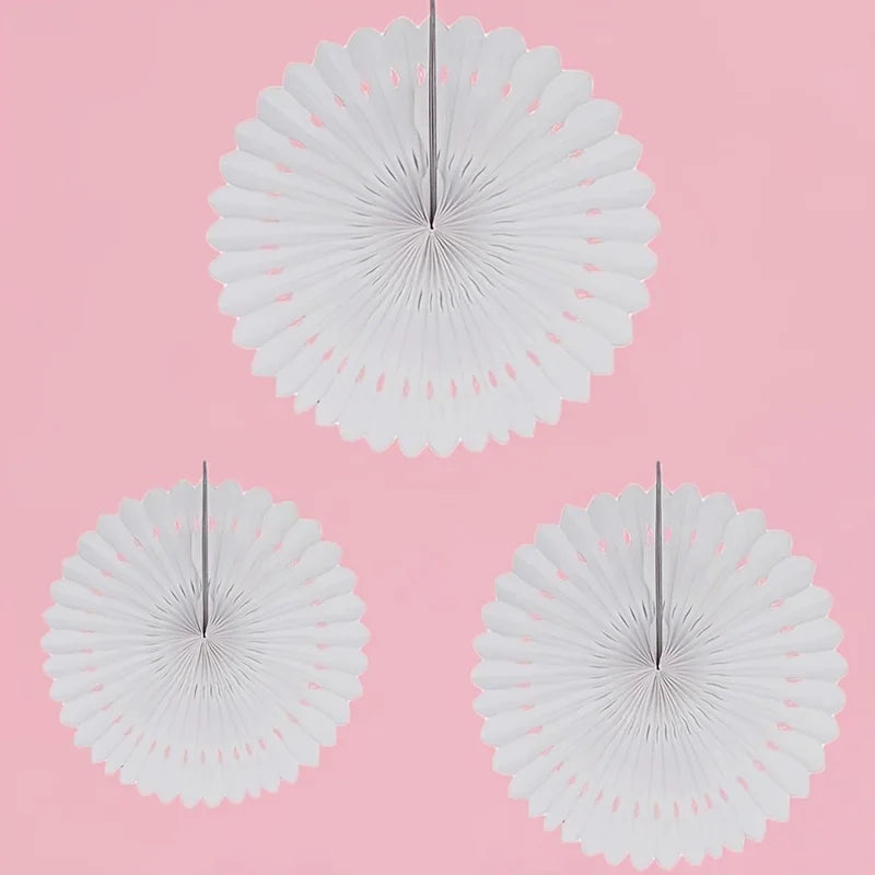 3PCS White Hollow Out Paper Fan Decorations for Party Wedding Wall Hanging Event Decor