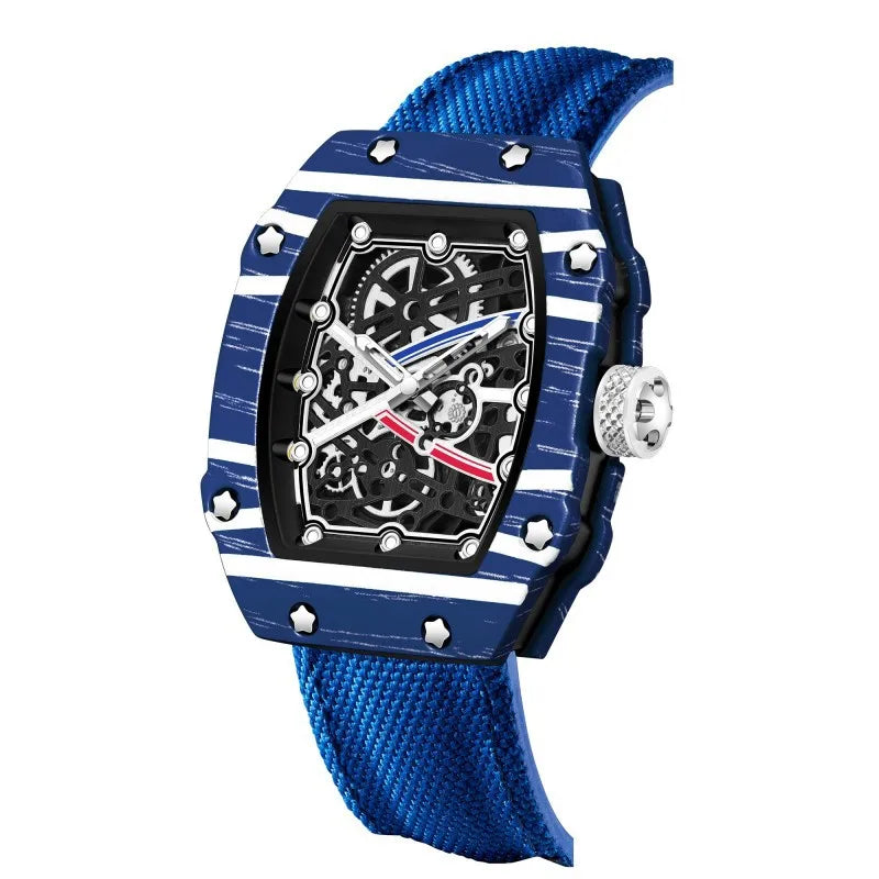 Trendy Ultra-Thin Wine Barrel Shaped Nylon Belt Quartz Watch - Fashionable Timepiece