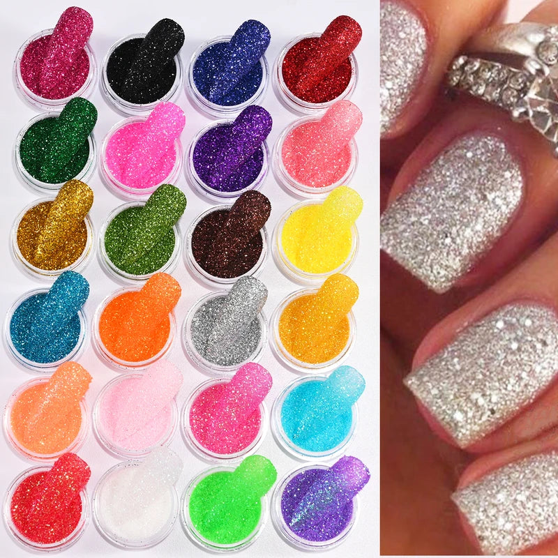 24pcs Nail Glitter Powder Set - Holographic Fine Sugar Chrome Pigment for Gel Polish & Manicure