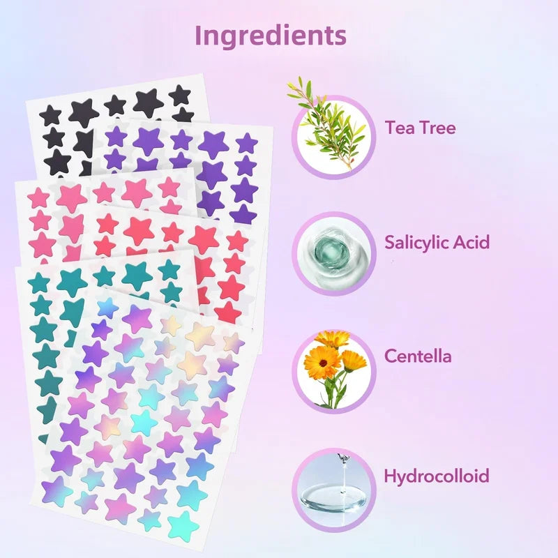Star-Shaped Multi-Color Acne Patches - Gentle, Non-Irritating Cover for Blemishes