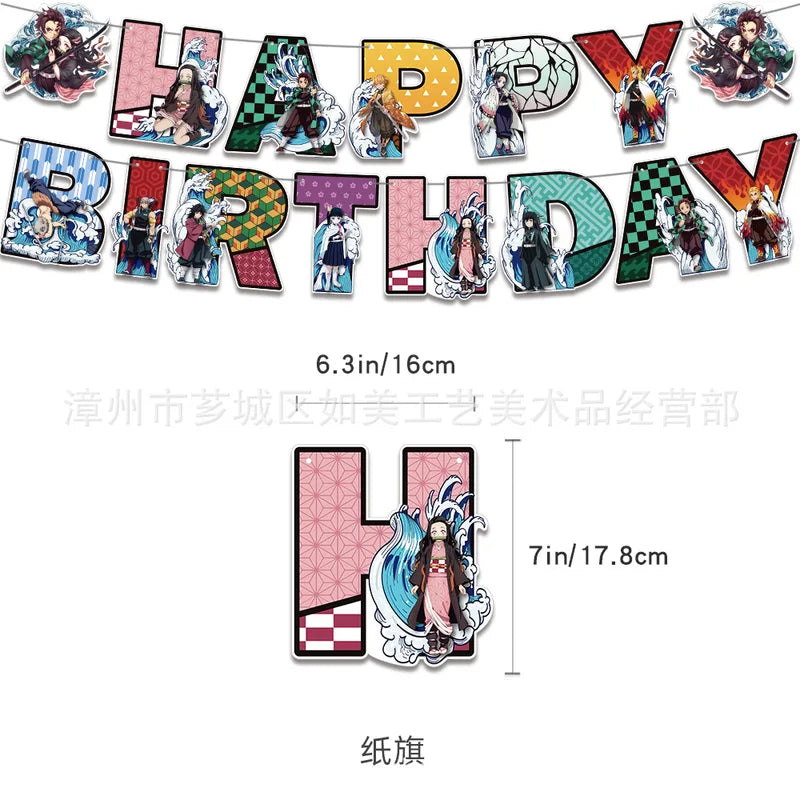 Anime Demon Slayer Birthday Party Decorations Backdrop & Balloons