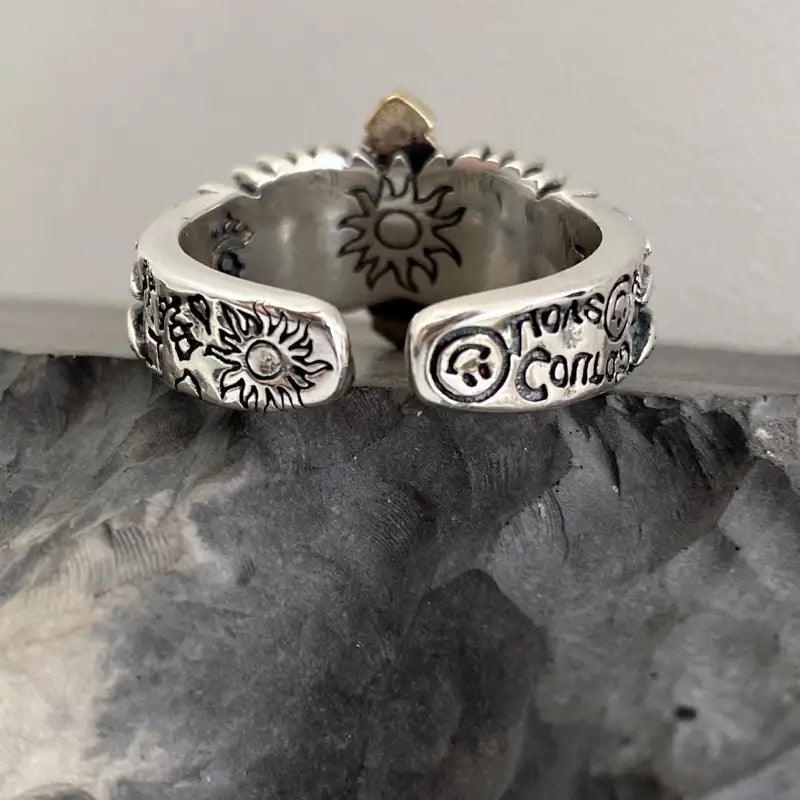 Unisex Retro Cross Feather Graffiti Punk Gothic Adjustable Ring Jewelry Gift