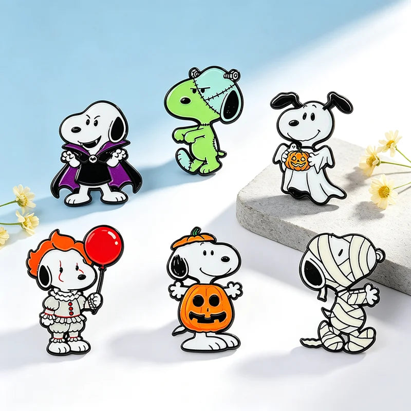 Halloween Enamel Pin Set 6-Pack Cartoon Dog Brooches for Backpack & Jacket
