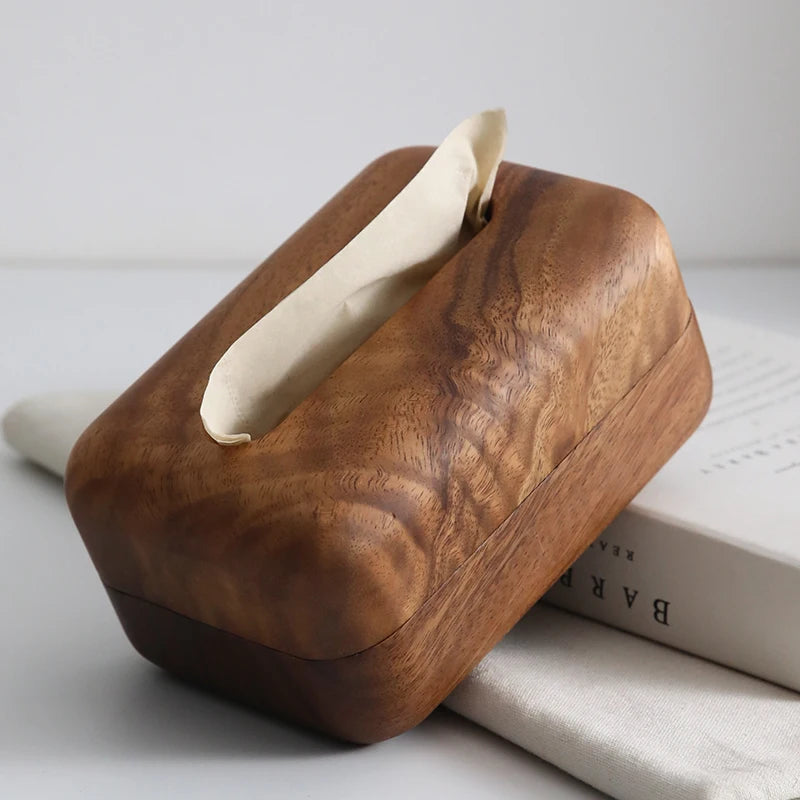 Minimalist Walnut Wood Tissue Box - Rectangular Storage for Home & Office