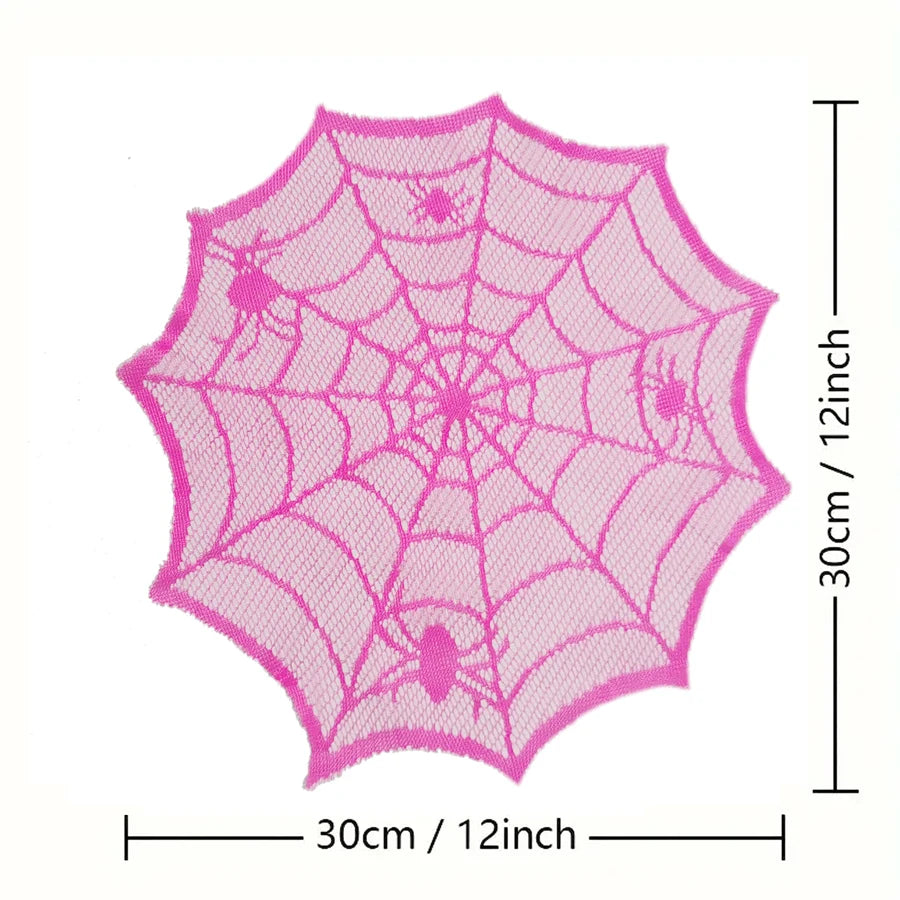 Waterproof Halloween Round Placemats - Purple Lace Polyester Table Decor