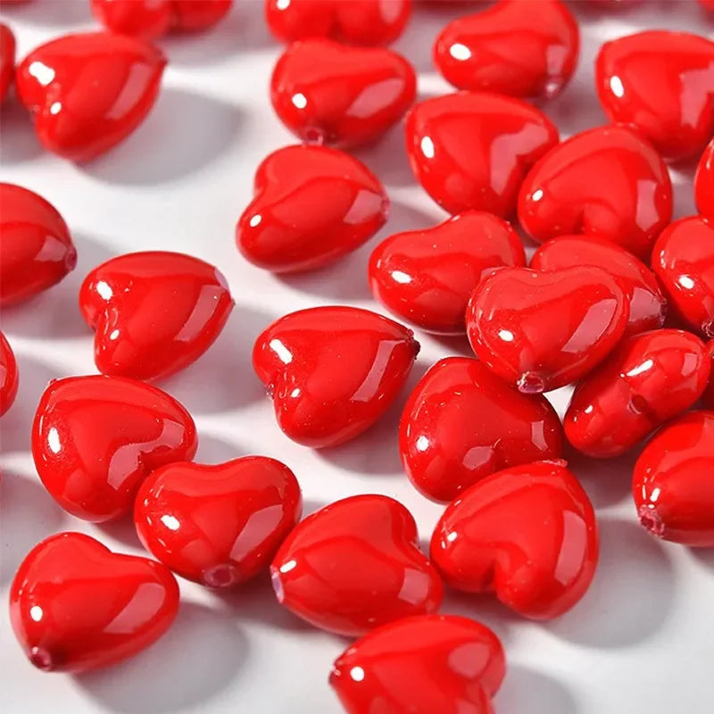 Red Heart Beads for Jewelry Making - 10pcs Resin DIY Necklace Earrings Bracelets