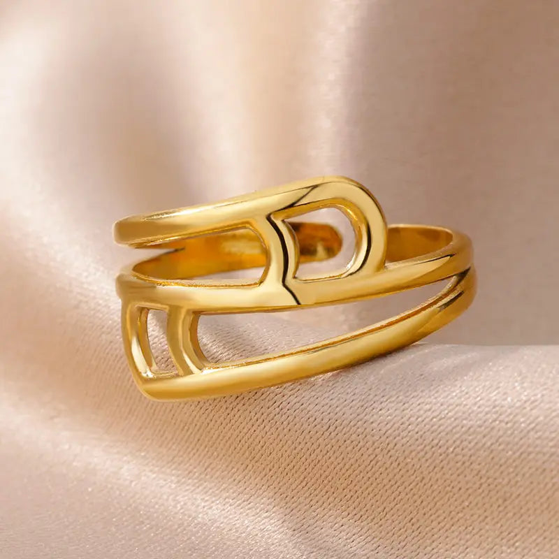 Stainless Steel Geometric Open Ring for Women - Waterproof Vintage Jewelry